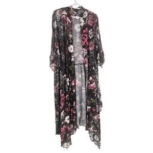 The Pyramid Collection Duster Cardigan Black Mesh Floral Lightweight Size 3X